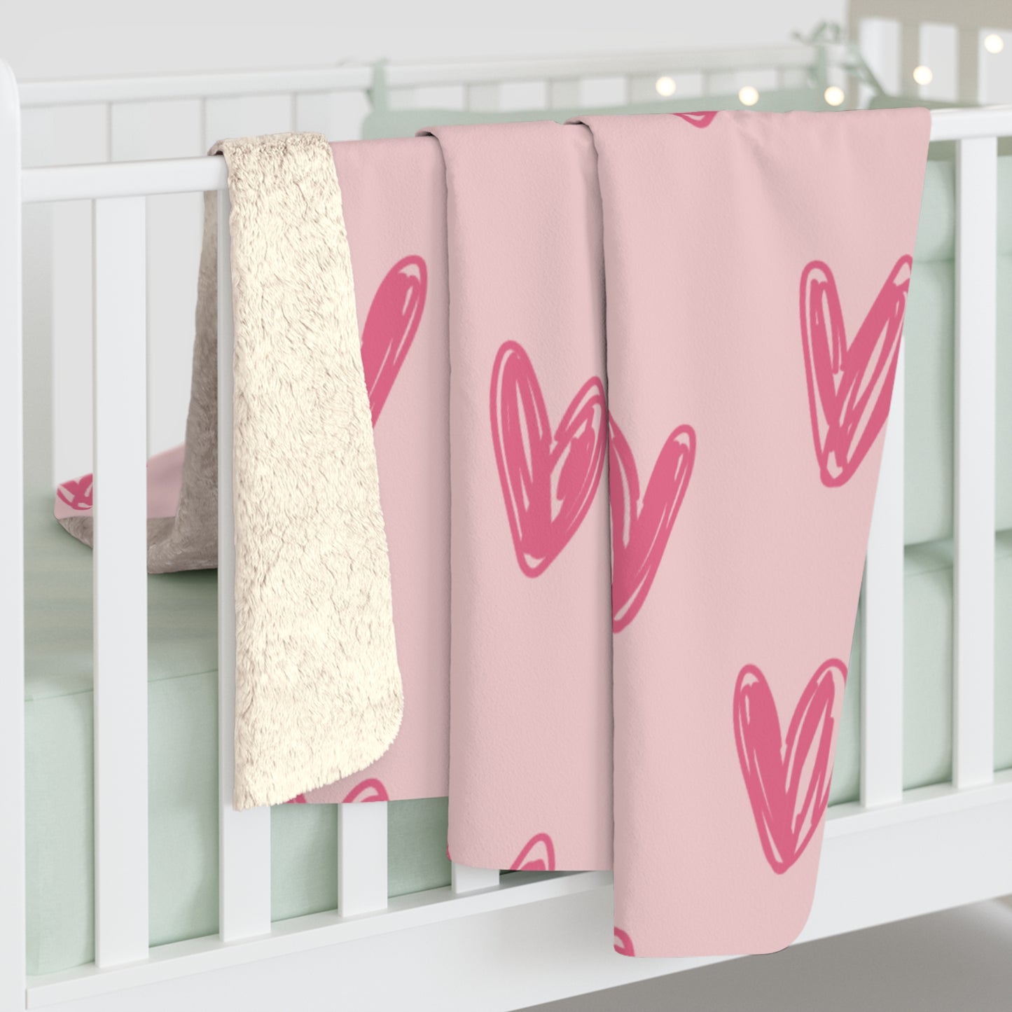 Cozy Pink Heart Sherpa Fleece Blanket 50x60