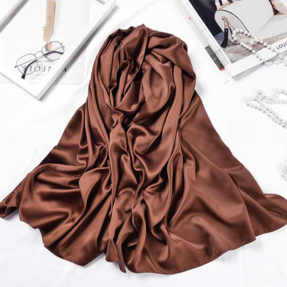 Women’s Large Satin Silk Scarf – 110x110cm Square Bawal Shawl, Solid Color Matte Headscarf
