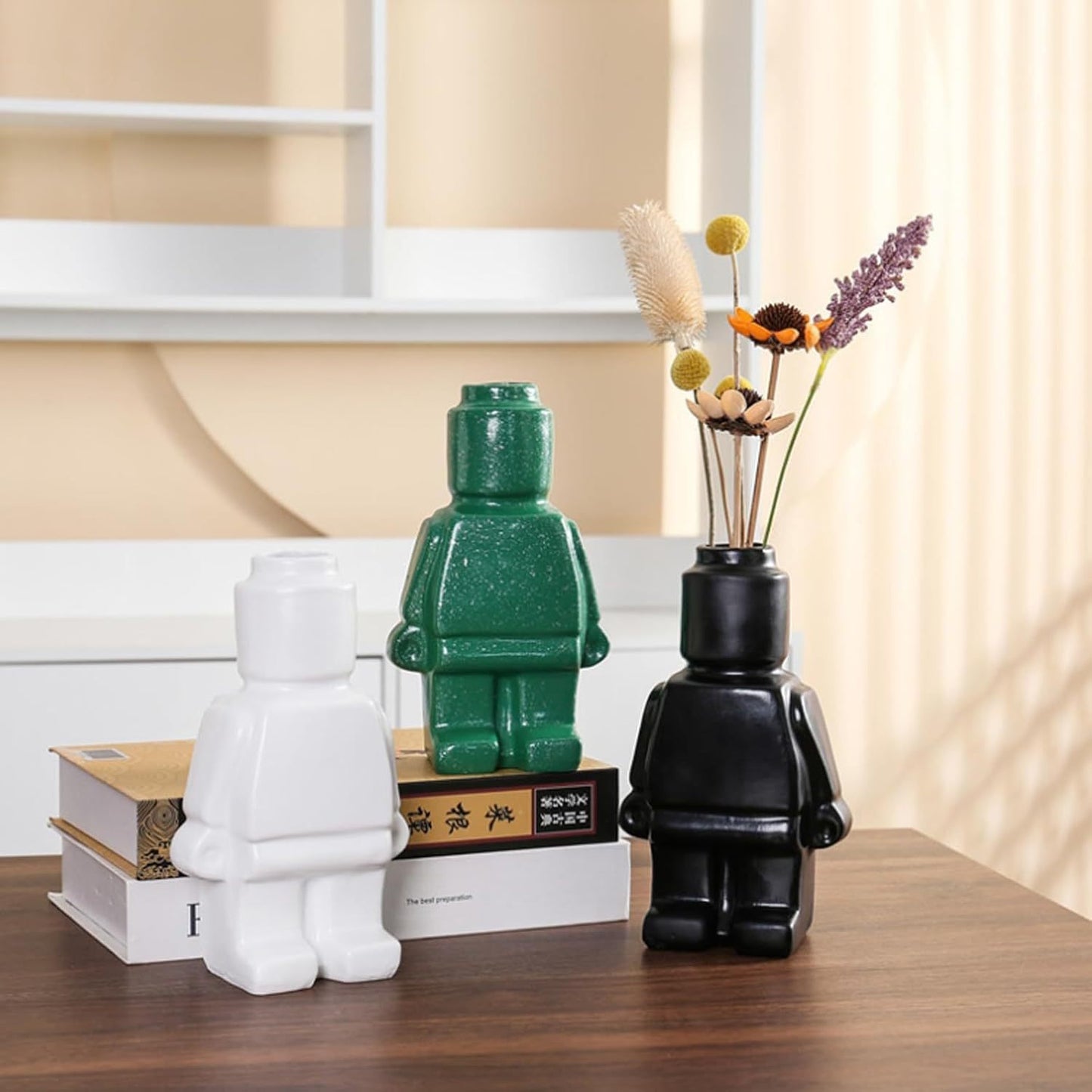 Robot Resin Vase – Creative Home Decor for Living Room & Dried Flower Display
