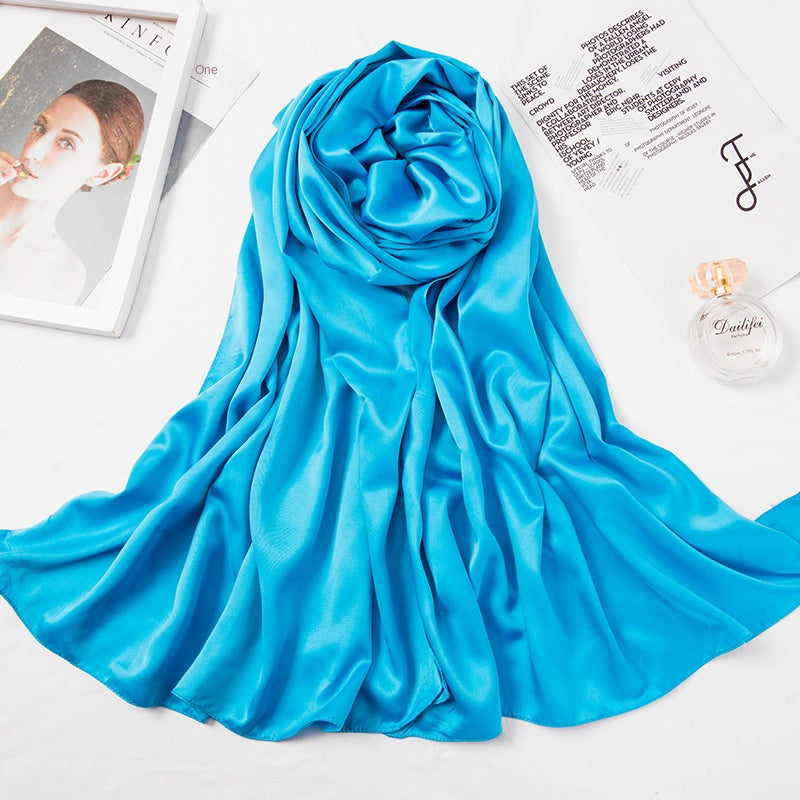 Women’s Large Satin Silk Scarf – 110x110cm Square Bawal Shawl, Solid Color Matte Headscarf