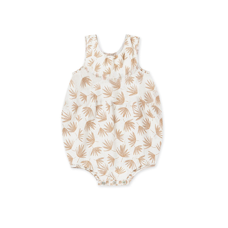 Summer Baby Cotton Diaper Cover Romper – Breathable Nordic Floral Sleeveless Onesie