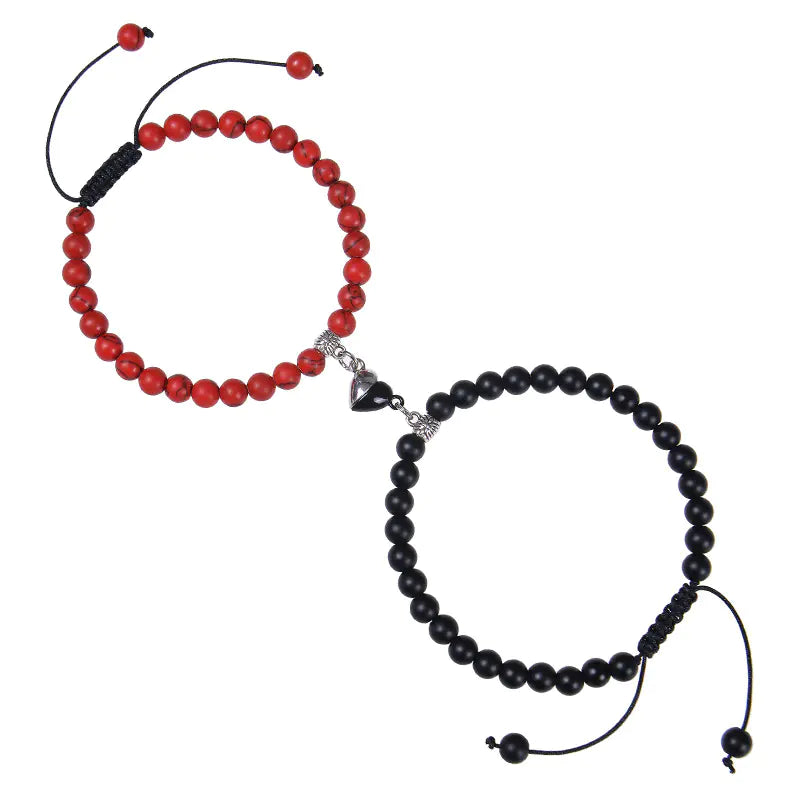 Heart-Shaped Magnet Suction Black Frosted Stone Bracelet