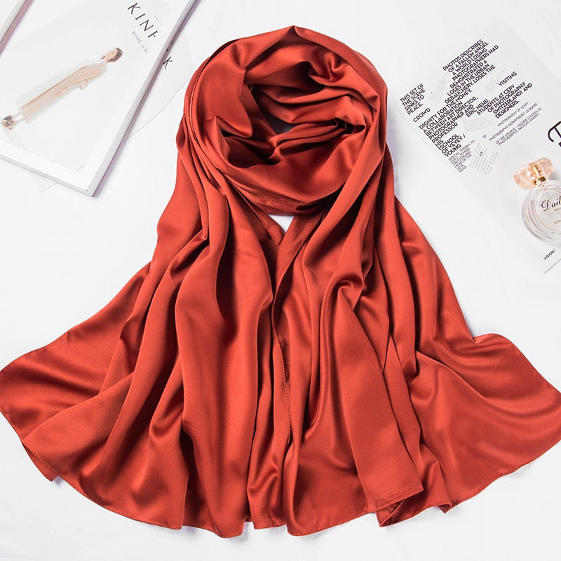 Women’s Large Satin Silk Scarf – 110x110cm Square Bawal Shawl, Solid Color Matte Headscarf