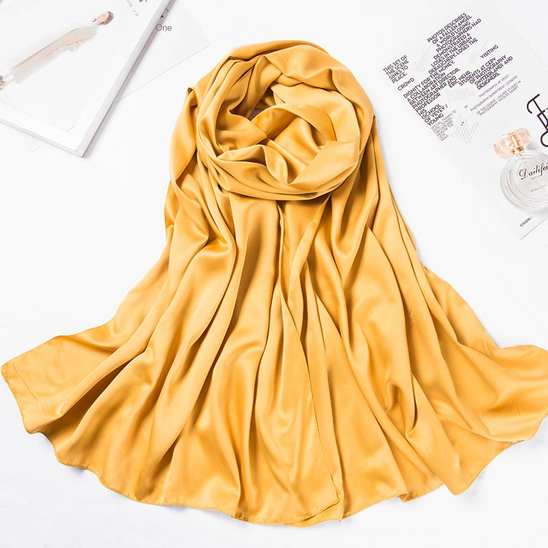 Women’s Large Satin Silk Scarf – 110x110cm Square Bawal Shawl, Solid Color Matte Headscarf
