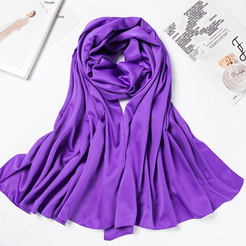Women’s Large Satin Silk Scarf – 110x110cm Square Bawal Shawl, Solid Color Matte Headscarf
