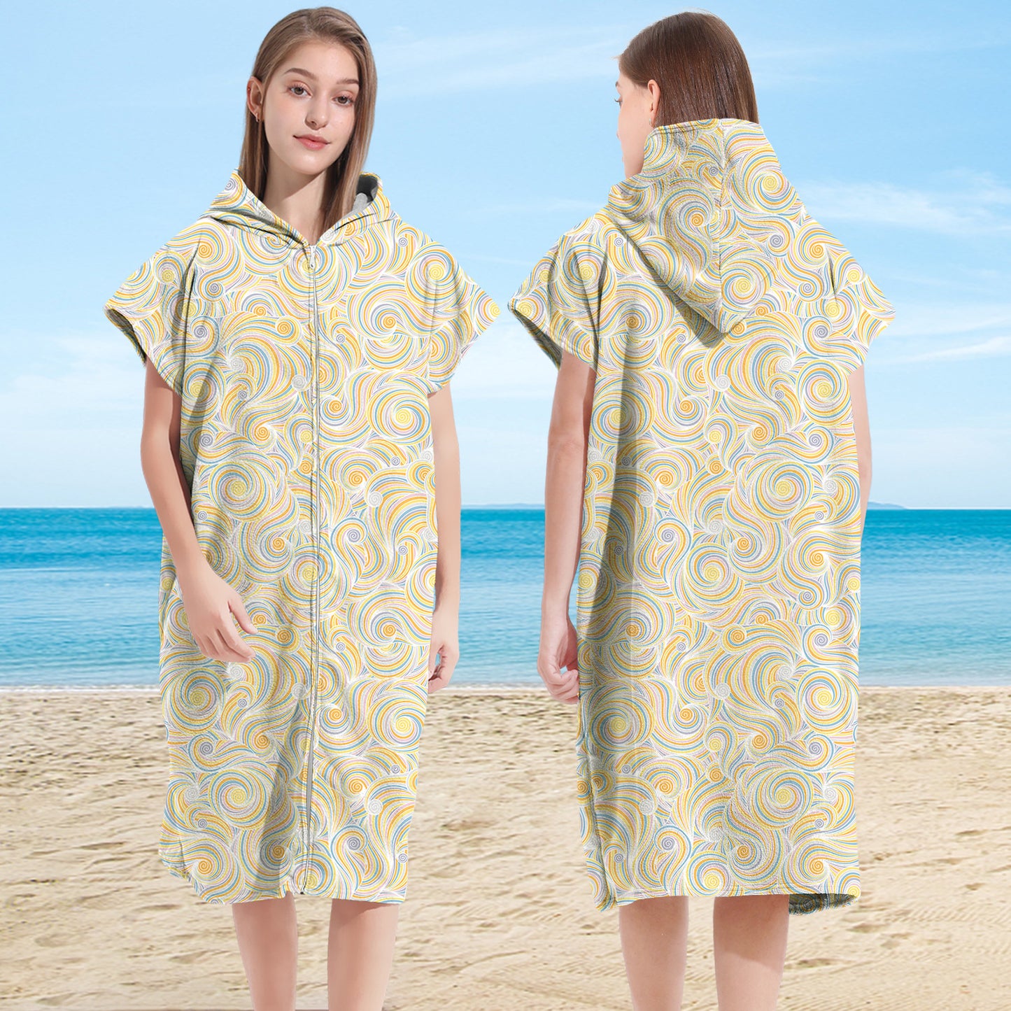 Wearable Hooded Towel Bathrobe – Ultra-Fine Microfiber Zip-Up Cape for Beach or Bath