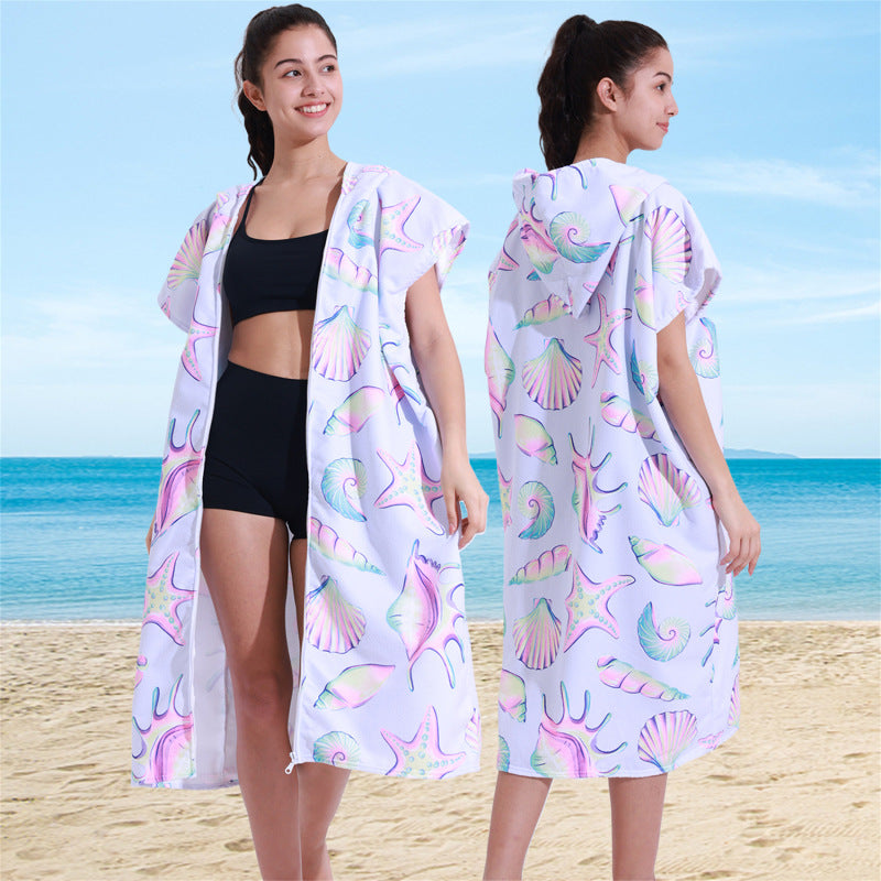 Wearable Hooded Towel Bathrobe – Ultra-Fine Microfiber Zip-Up Cape for Beach or Bath