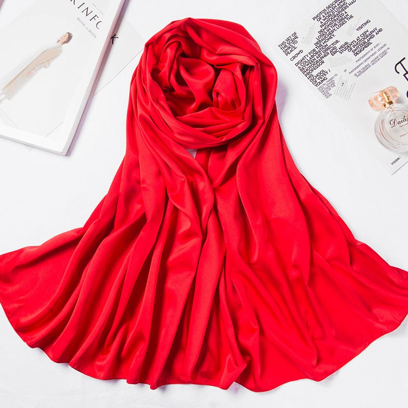 Women’s Large Satin Silk Scarf – 110x110cm Square Bawal Shawl, Solid Color Matte Headscarf