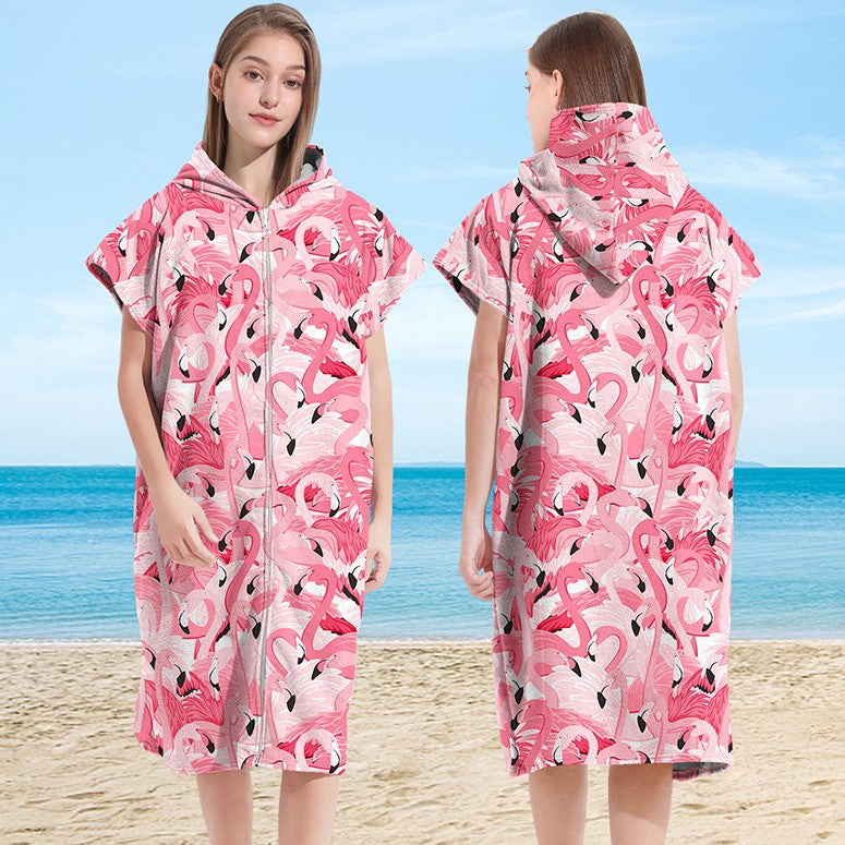 Wearable Hooded Towel Bathrobe – Ultra-Fine Microfiber Zip-Up Cape for Beach or Bath