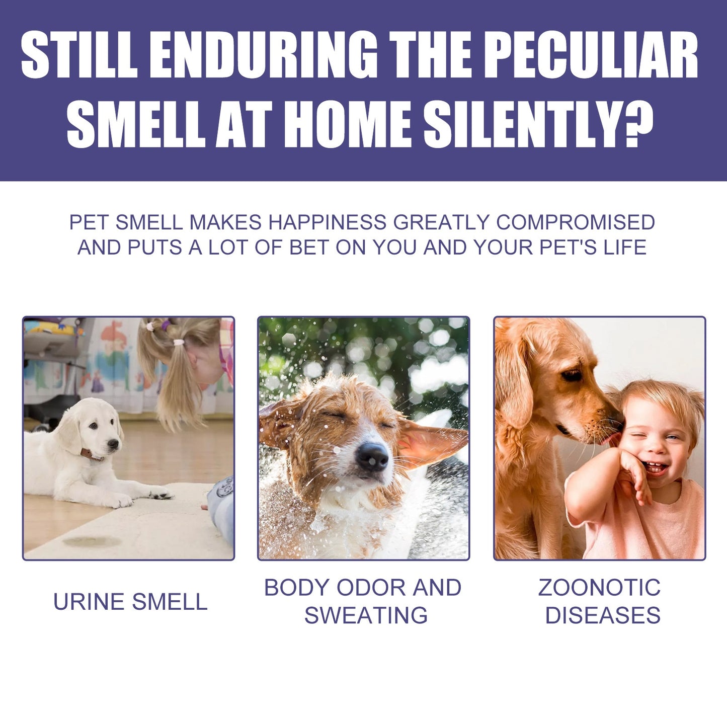 Pet Deodorizer Spray for Cats & Dogs – Eliminates Urine, Feces, and Body Odors, Air Freshener Mist