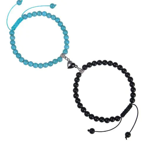 Heart-Shaped Magnet Suction Black Frosted Stone Bracelet