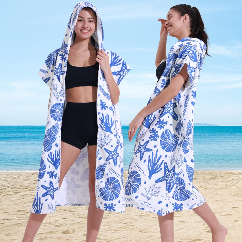 Wearable Hooded Towel Bathrobe – Ultra-Fine Microfiber Zip-Up Cape for Beach or Bath