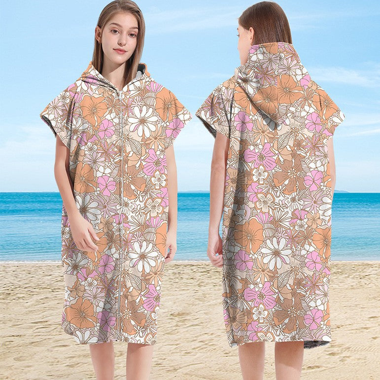 Wearable Hooded Towel Bathrobe – Ultra-Fine Microfiber Zip-Up Cape for Beach or Bath