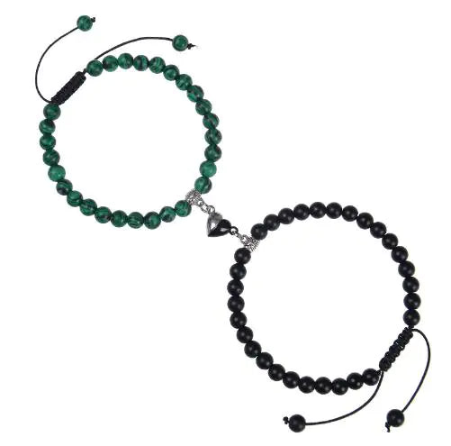 Heart-Shaped Magnet Suction Black Frosted Stone Bracelet