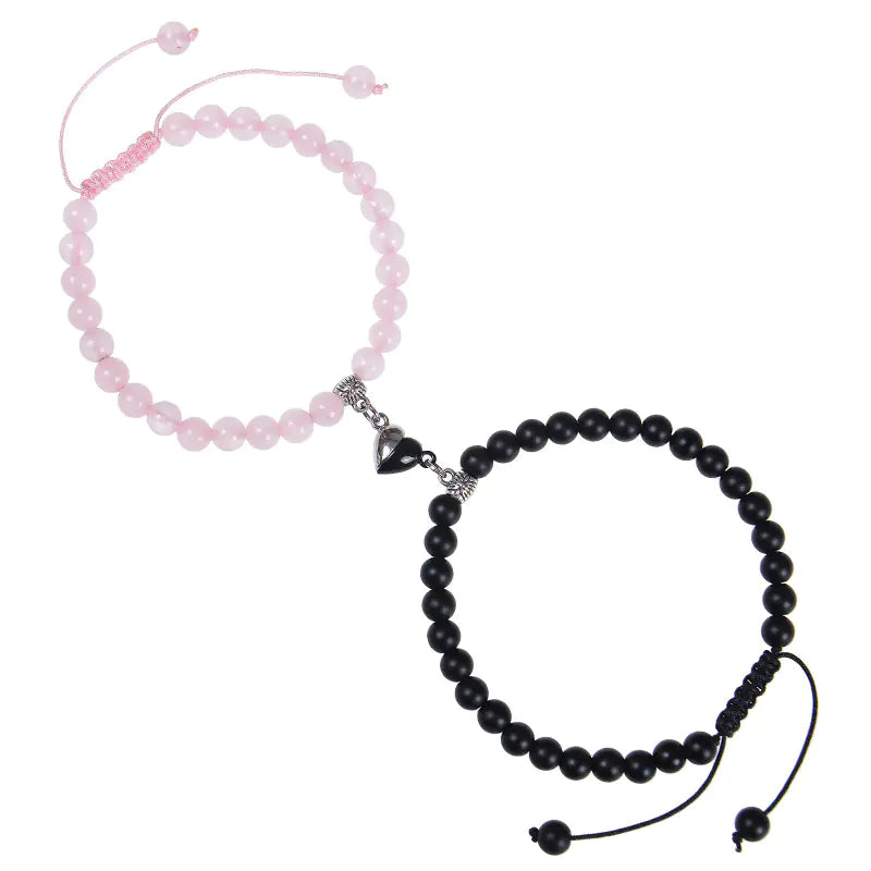 Heart-Shaped Magnet Suction Black Frosted Stone Bracelet