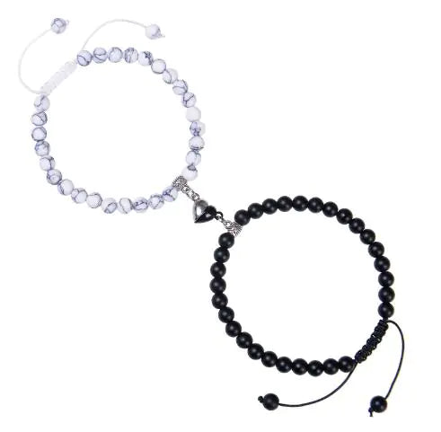 Heart-Shaped Magnet Suction Black Frosted Stone Bracelet