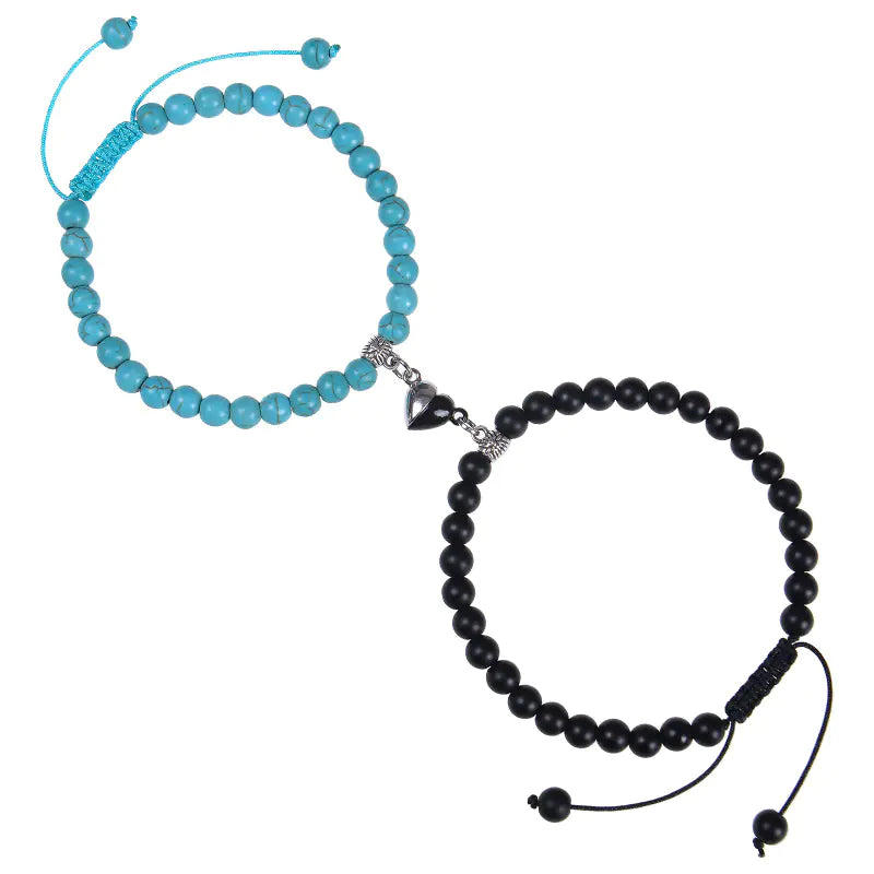 Heart-Shaped Magnet Suction Black Frosted Stone Bracelet