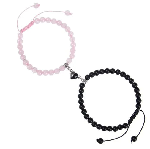 Heart-Shaped Magnet Suction Black Frosted Stone Bracelet