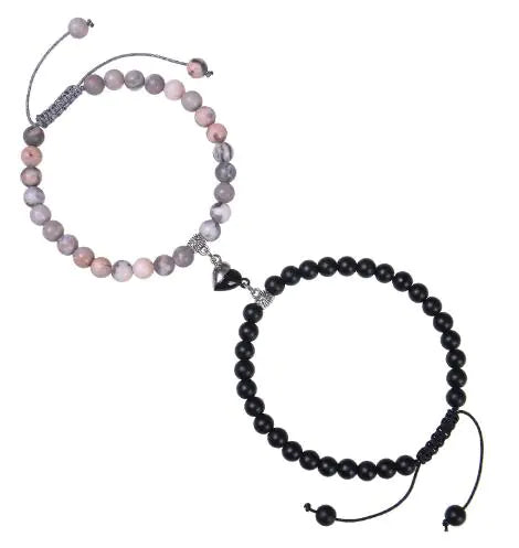 Heart-Shaped Magnet Suction Black Frosted Stone Bracelet