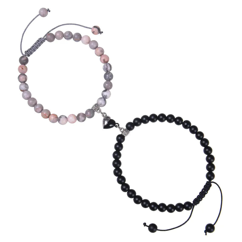 Heart-Shaped Magnet Suction Black Frosted Stone Bracelet