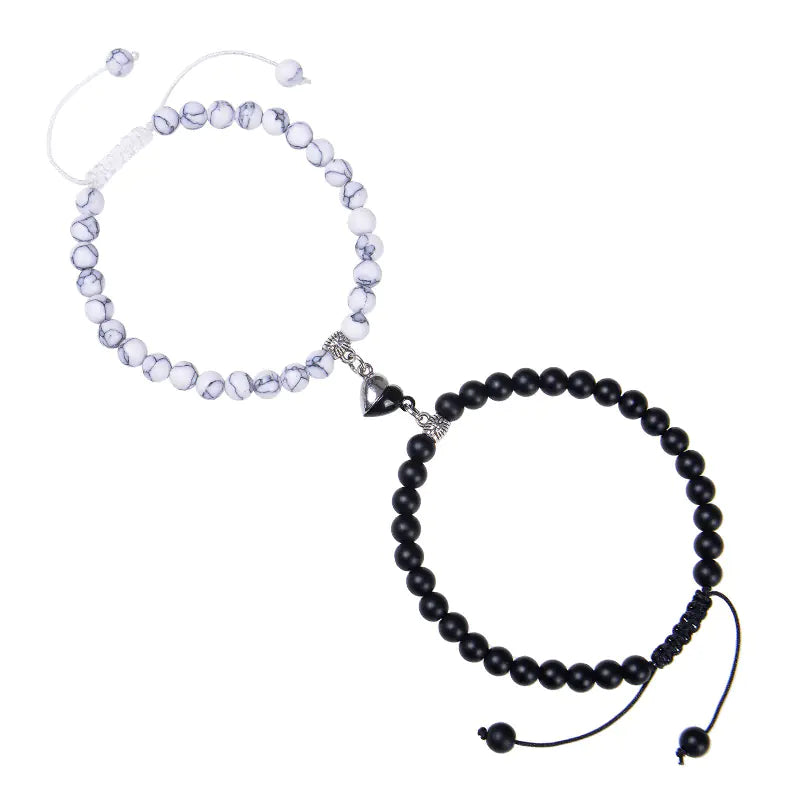 Heart-Shaped Magnet Suction Black Frosted Stone Bracelet