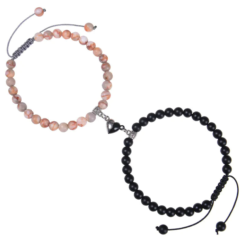 Heart-Shaped Magnet Suction Black Frosted Stone Bracelet
