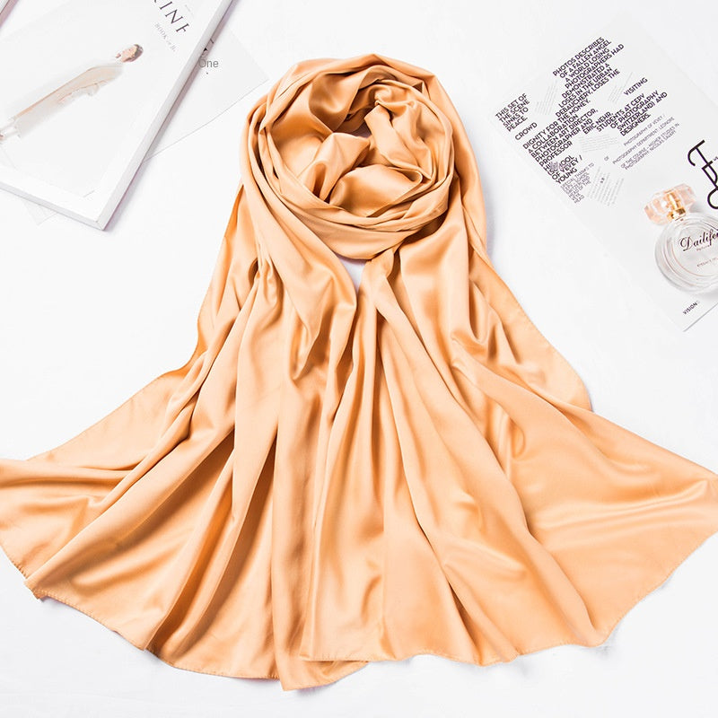 Women’s Large Satin Silk Scarf – 110x110cm Square Bawal Shawl, Solid Color Matte Headscarf