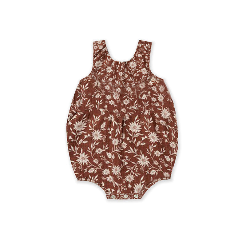 Summer Baby Cotton Diaper Cover Romper – Breathable Nordic Floral Sleeveless Onesie