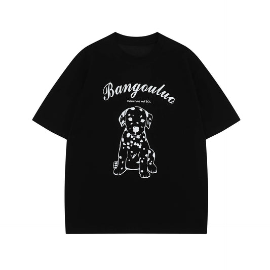 Dog Letter Print Short Sleeve T-Shirt Unisex Loose Casual Hip Hop Half Sleeve Tee