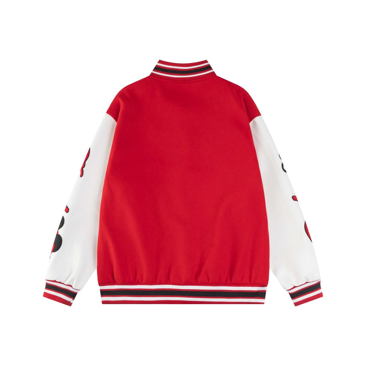 High Street  Style Spliced PU Leather Small Snake Letter Embroidery Baseball Jacket Unisex Loose Casual Outerwear