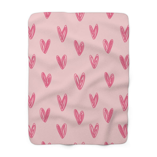 Cozy Pink Heart Sherpa Fleece Blanket 50x60