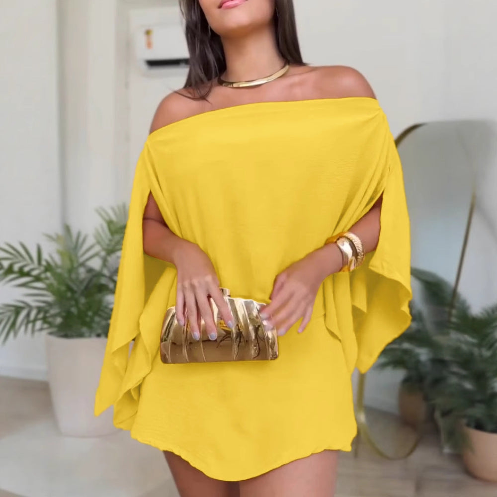 Women’s Three-Piece Pants Set – Solid Color One-Shoulder Slit Sleeve Multi-Way Outfit for Office or Casual Wear