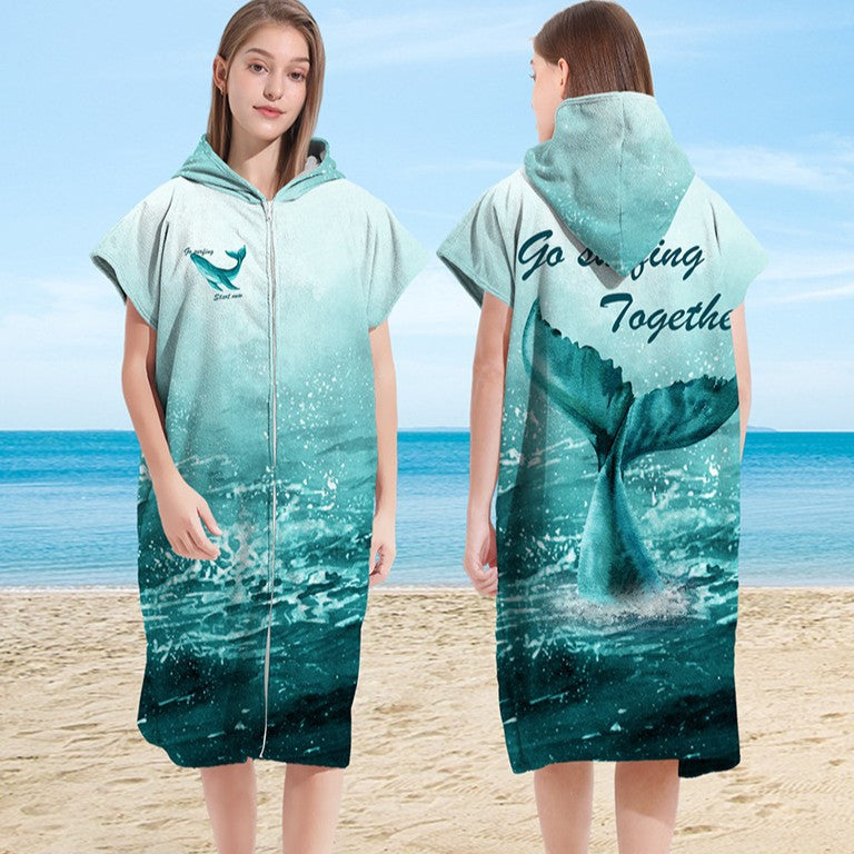 Wearable Hooded Towel Bathrobe – Ultra-Fine Microfiber Zip-Up Cape for Beach or Bath