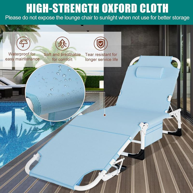 Docred Heavy Duty Tanning Chair with Face Hole, Adjustable 5-Position Recliner Detachable Pillow for Outside, Portable Lay Flat Beach Lounge Chair for Outdoor Sunbathing Beach Pool Lawn Camping