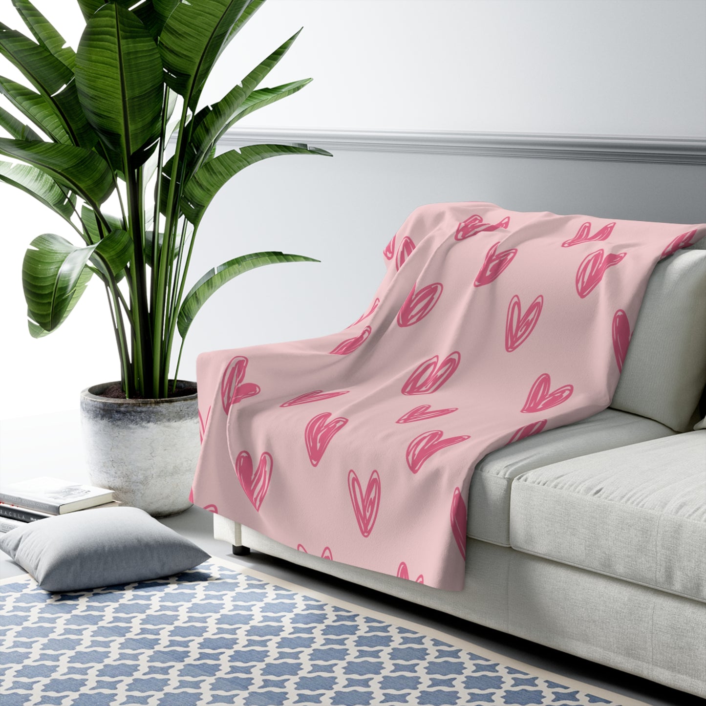 Cozy Pink Heart Sherpa Fleece Blanket 50x60