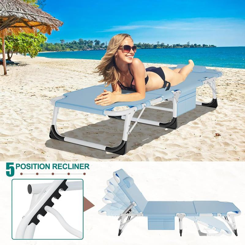 Docred Heavy Duty Tanning Chair with Face Hole, Adjustable 5-Position Recliner Detachable Pillow for Outside, Portable Lay Flat Beach Lounge Chair for Outdoor Sunbathing Beach Pool Lawn Camping