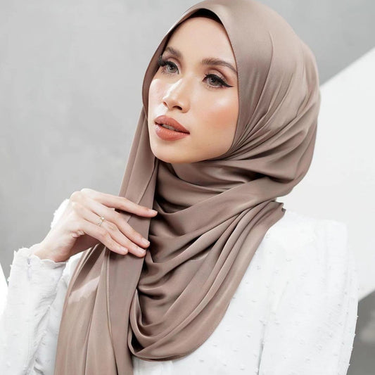 Women’s Large Satin Silk Scarf – 110x110cm Square Bawal Shawl, Solid Color Matte Headscarf