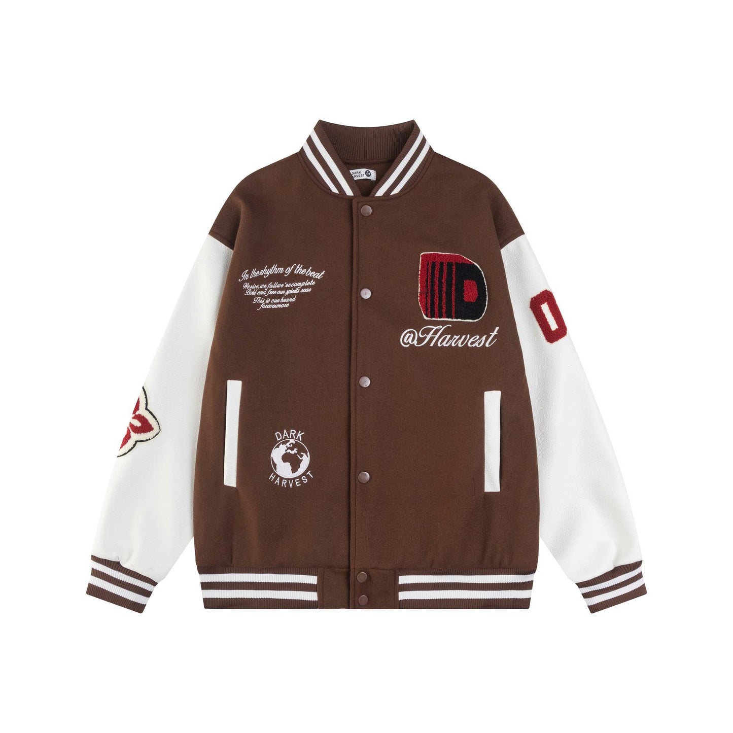 Style Patchwork Color Block PU Leather Letter Embroidery Baseball Jacket Unisex Loose Casual Outerwear