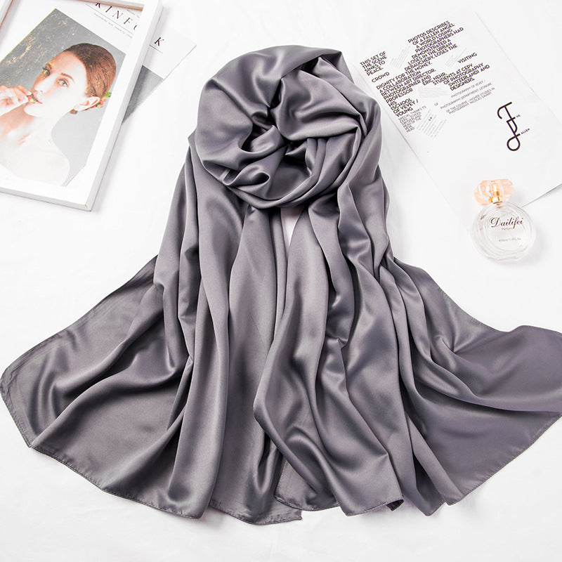 Women’s Large Satin Silk Scarf – 110x110cm Square Bawal Shawl, Solid Color Matte Headscarf