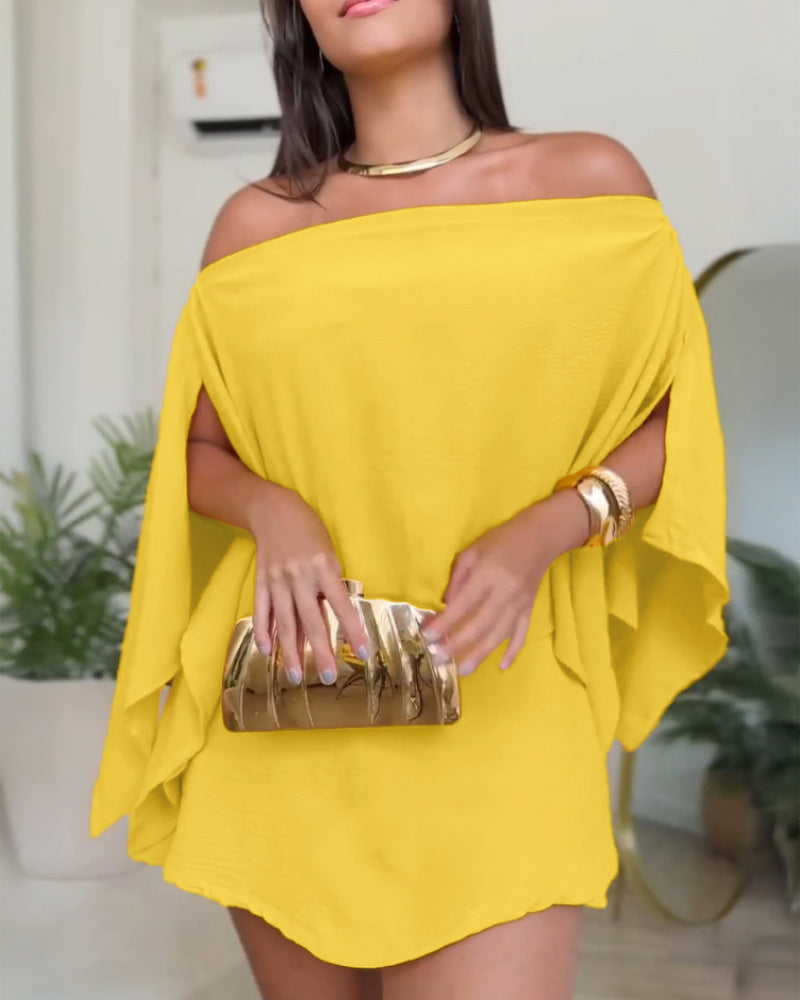 Women’s Three-Piece Pants Set – Solid Color One-Shoulder Slit Sleeve Multi-Way Outfit for Office or Casual Wear