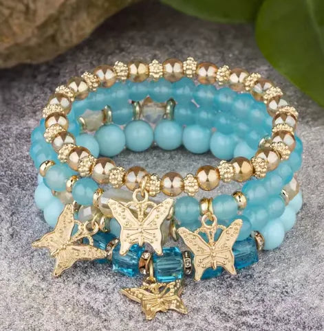 Butterfly Beaded Bracelet Set | 4-Piece Boho Jewelry