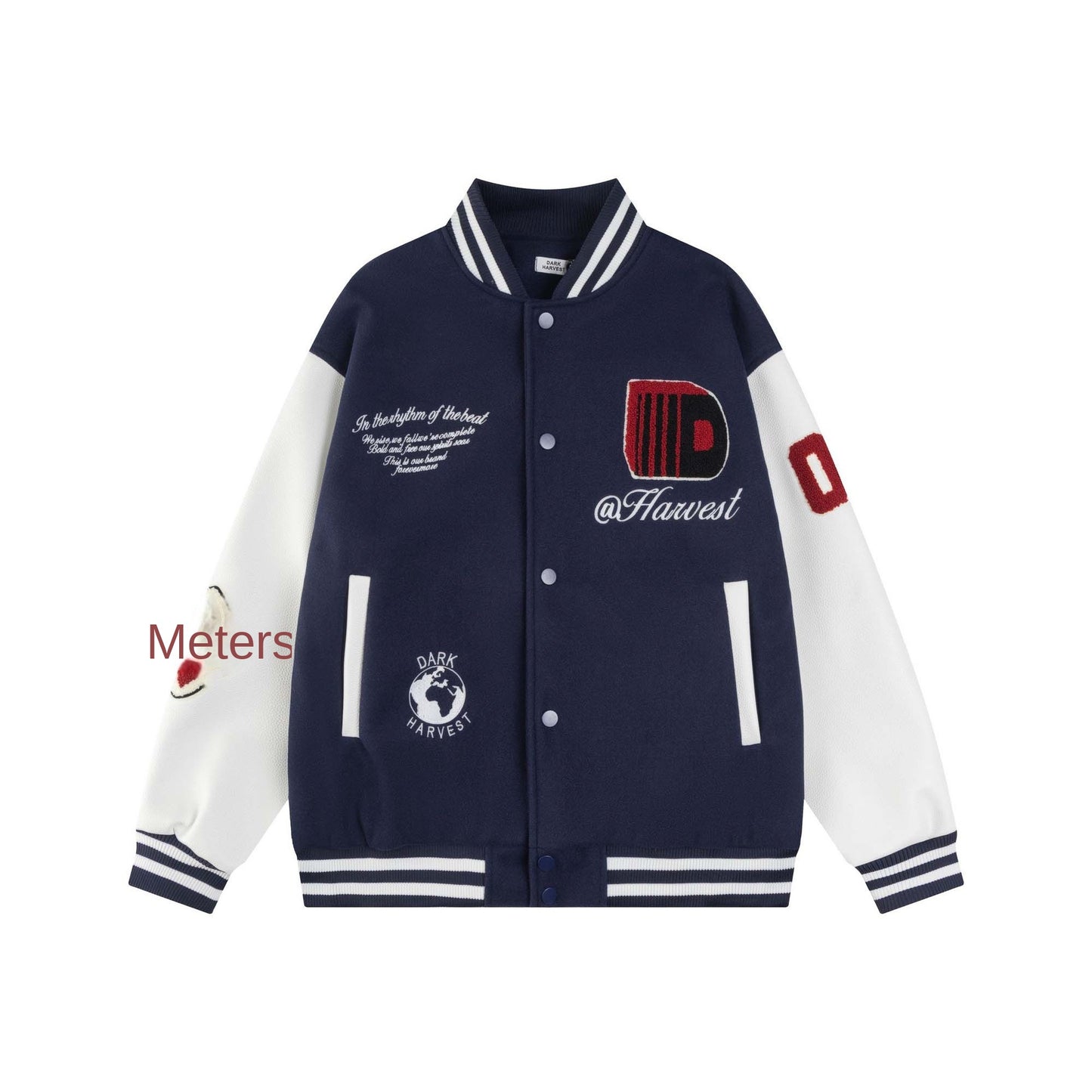 Style Patchwork Color Block PU Leather Letter Embroidery Baseball Jacket Unisex Loose Casual Outerwear