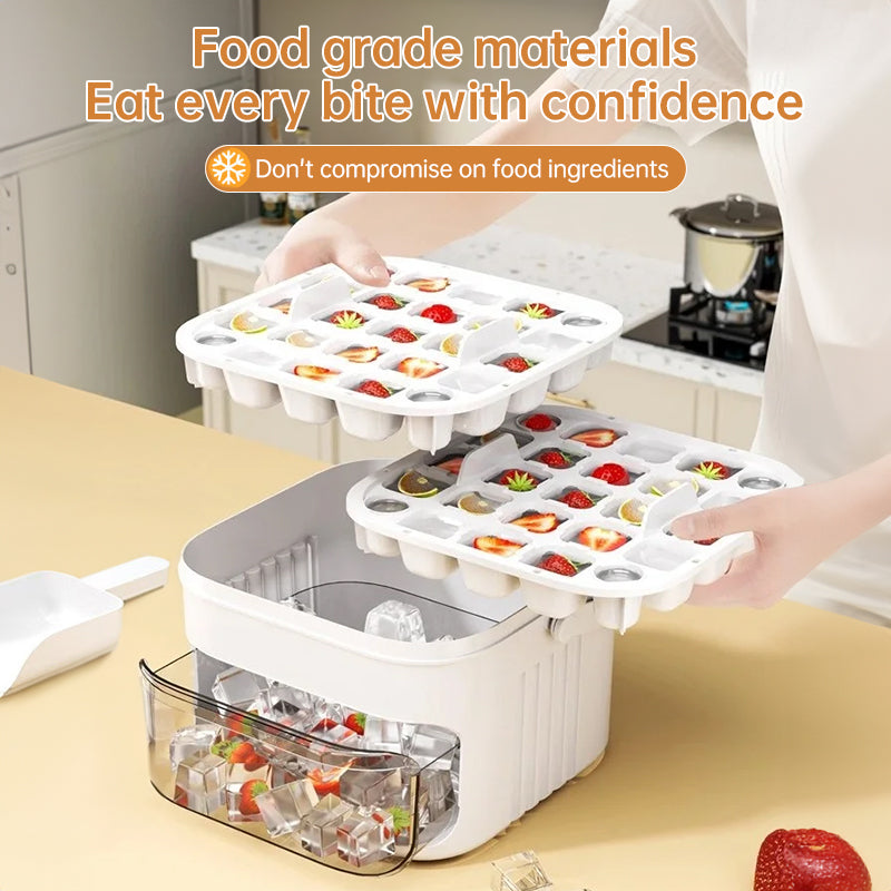 50 pcs Cavity Ice Maker Set – Large Capacity, Food-Grade (Double-Layer) Ice Storage Bucket with Ice Ball Molds for Home Use