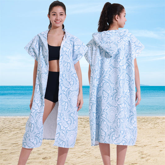 Wearable Hooded Towel Bathrobe – Ultra-Fine Microfiber Zip-Up Cape for Beach or Bath