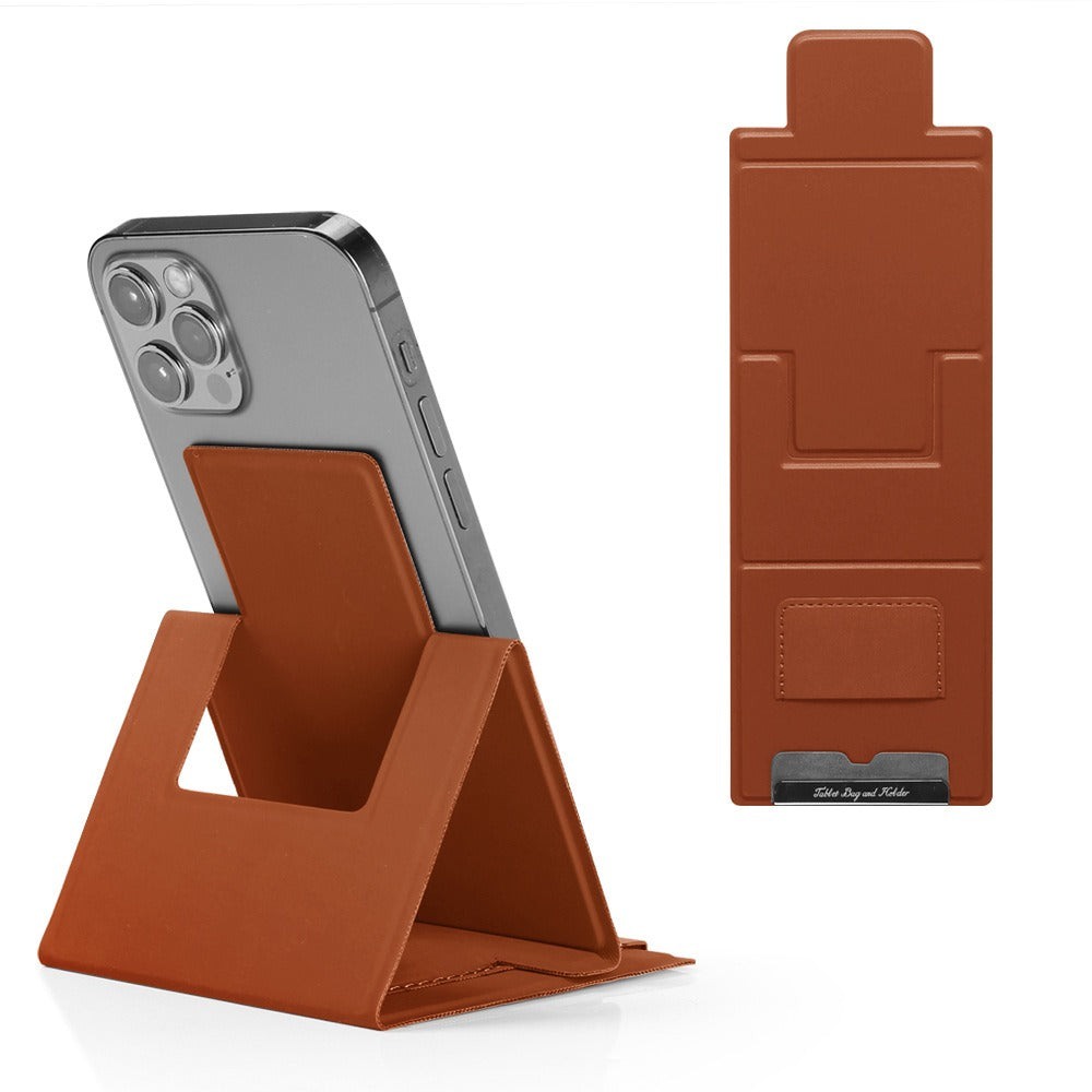 Personalized PU Leather Mobile Phone Stand – Ultra-Thin Folding Desktop Office Holder