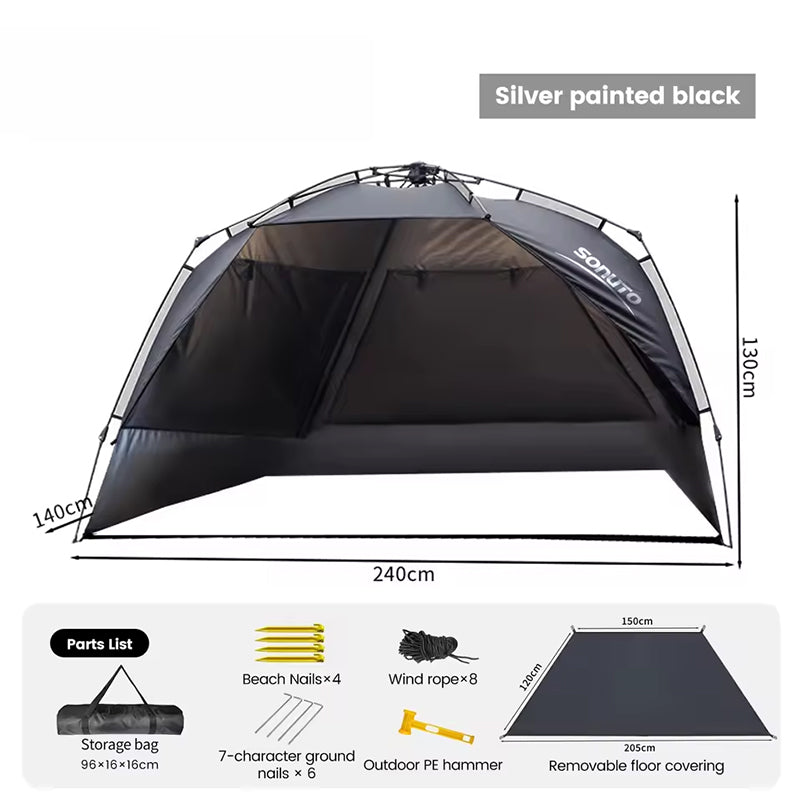 Quick-Set Outdoor Tent for 3-4 People – UV-Resistant Beach, Picnic & Camping Shelter with Sunshade