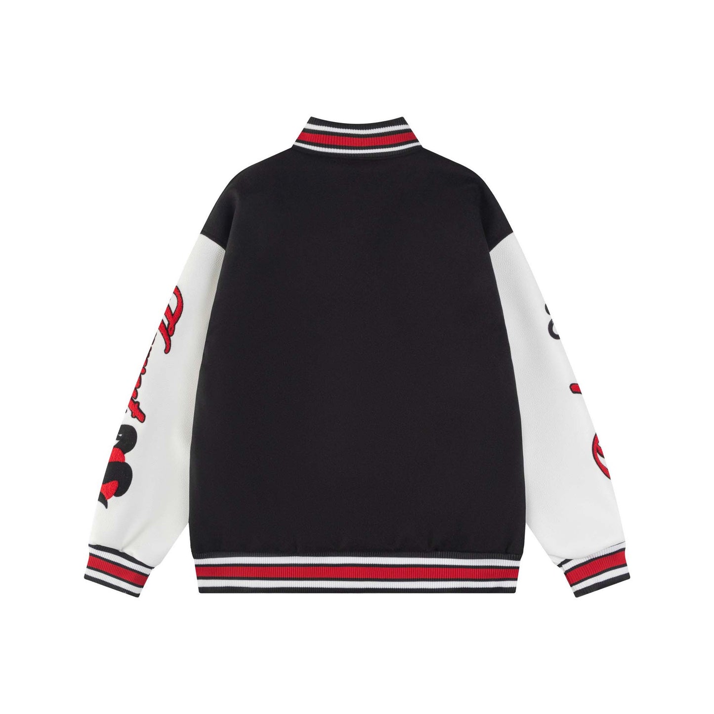 High Street  Style Spliced PU Leather Small Snake Letter Embroidery Baseball Jacket Unisex Loose Casual Outerwear