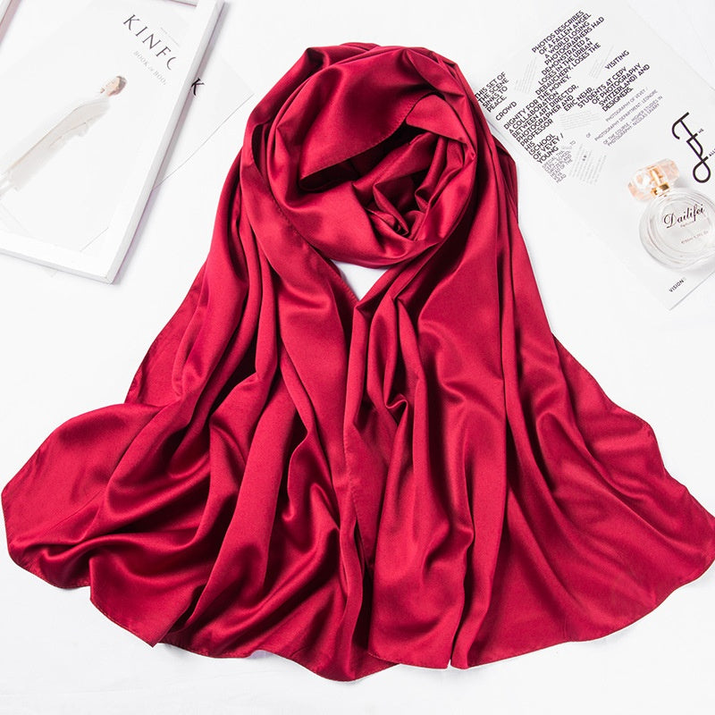 Women’s Large Satin Silk Scarf – 110x110cm Square Bawal Shawl, Solid Color Matte Headscarf