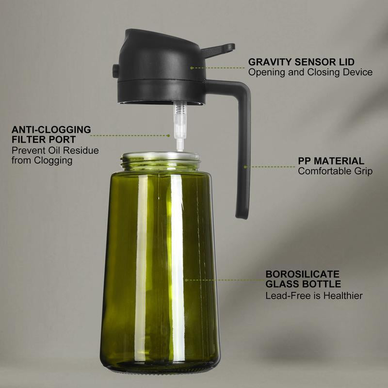 16Oz Light-Blocking Tinted Olive Oil Dispenser for Kitchen - Versatile Sprayer & Pourer for Cooking, Air Fryer, Baking, Salad, and BBQ