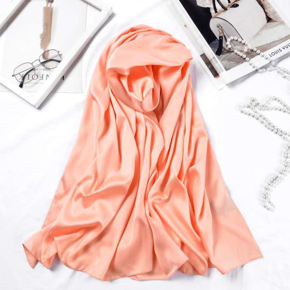 Women’s Large Satin Silk Scarf – 110x110cm Square Bawal Shawl, Solid Color Matte Headscarf